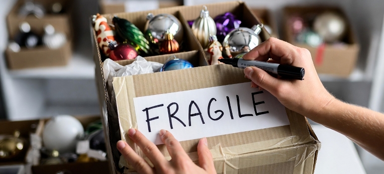 labeling box with ornaments