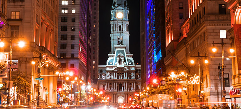 Philadelphia city hall at night