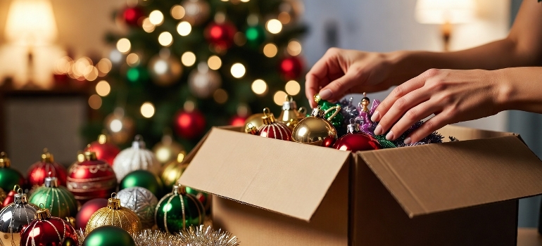 trying to pack and move Christmas ornaments to Philadelphia